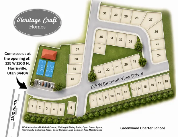 Site Plan. Illustrating a numbered lot layout and community amenities within a residential development