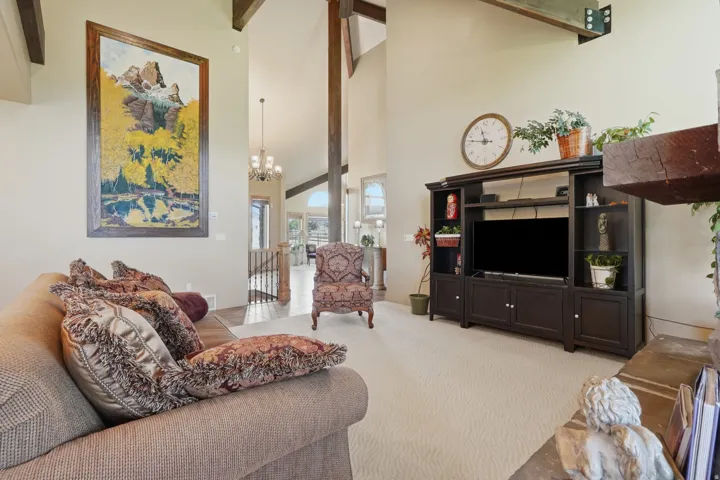 Vaulted ceilings with exposed wood beams