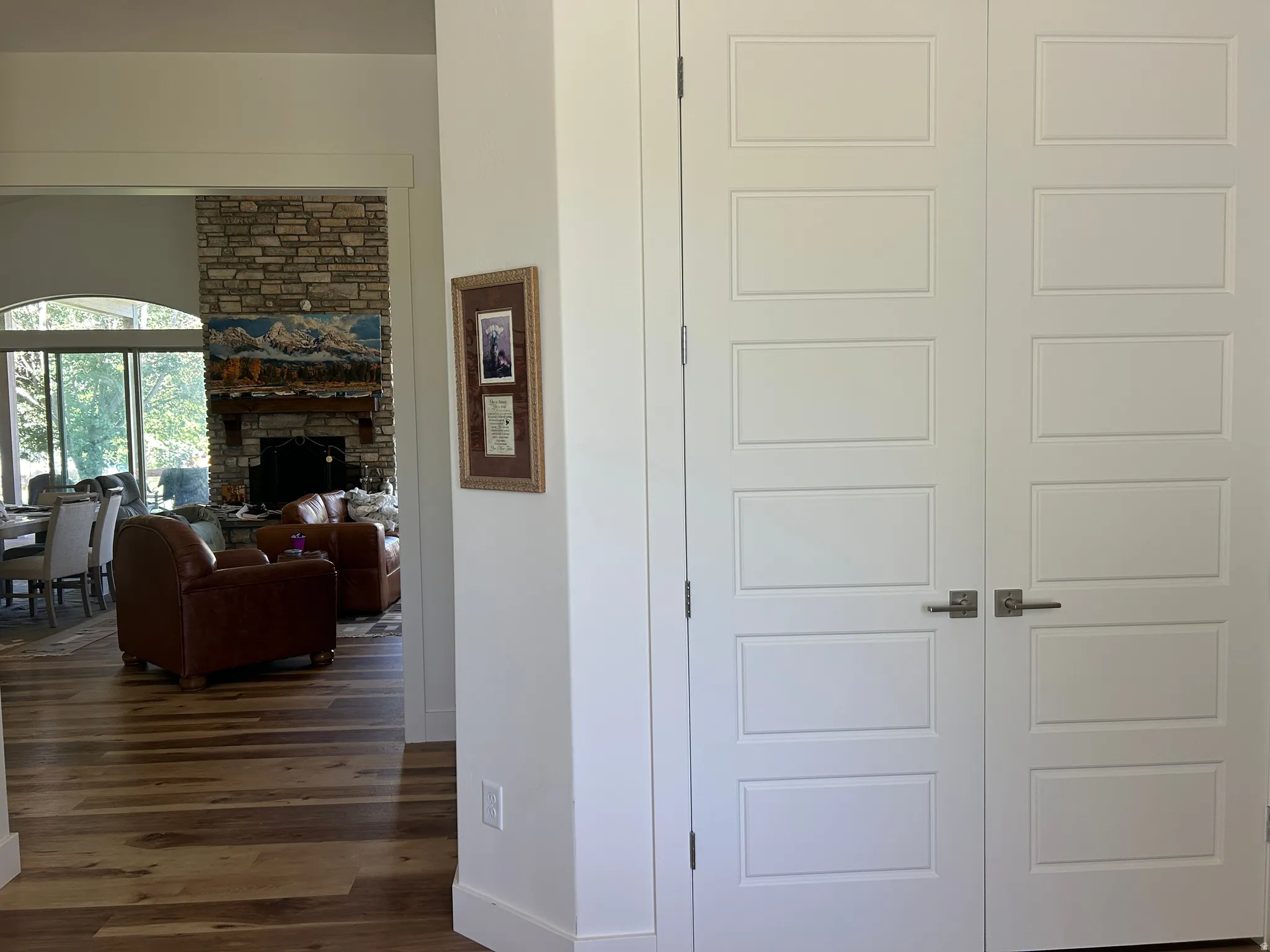 White paneled doors with brushed nickel hardware