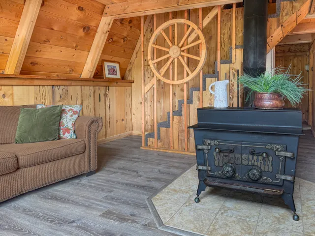 Cast iron wood-burning stove with tile hearth