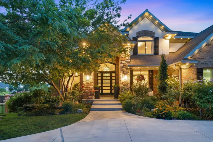 Stone and brick exterior with arched window accents