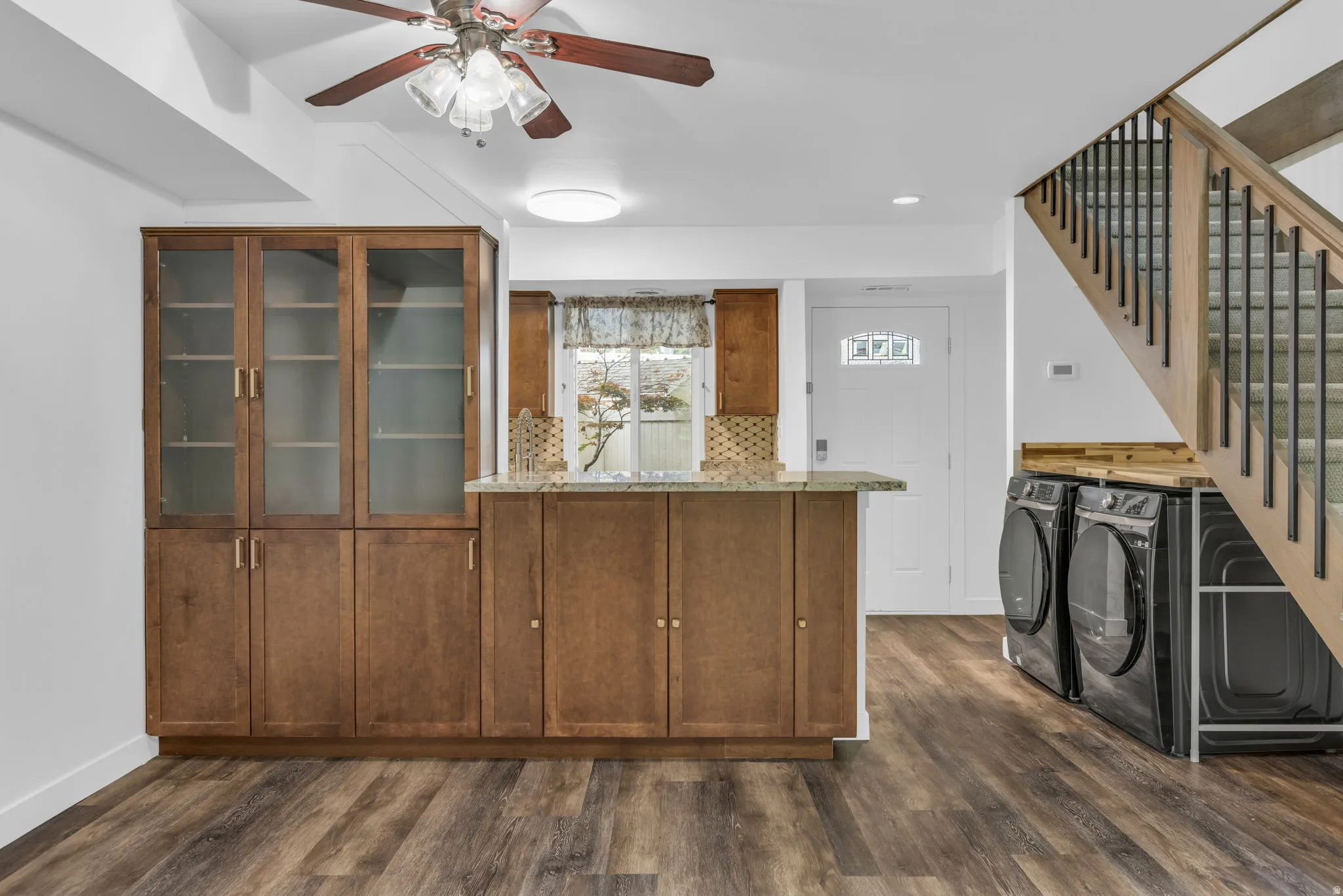 Wood-finish flooring throughout
