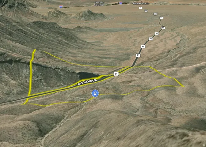 Aerial Map. Displaying the property's location relative to Old US Highway 91 and surrounding topography