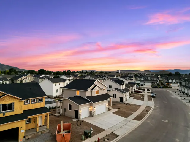 Residential neighborhood with a mountain backdrop