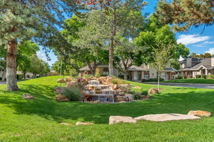 Beautifully landscaped park areas with waterfalls