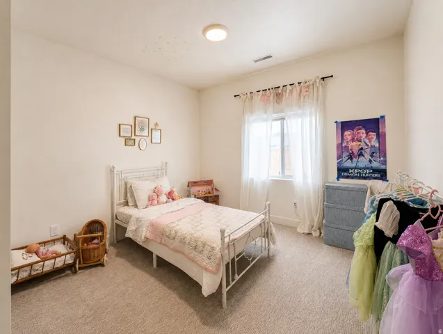 Plush carpeting, a single window with curtain rod, and a ceiling-mounted light fixture