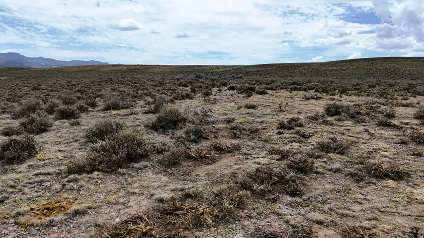 Expansive land featuring natural arid vegetation, a flat to gently rolling topography, and distant mountain ranges under a partly cloudy sky