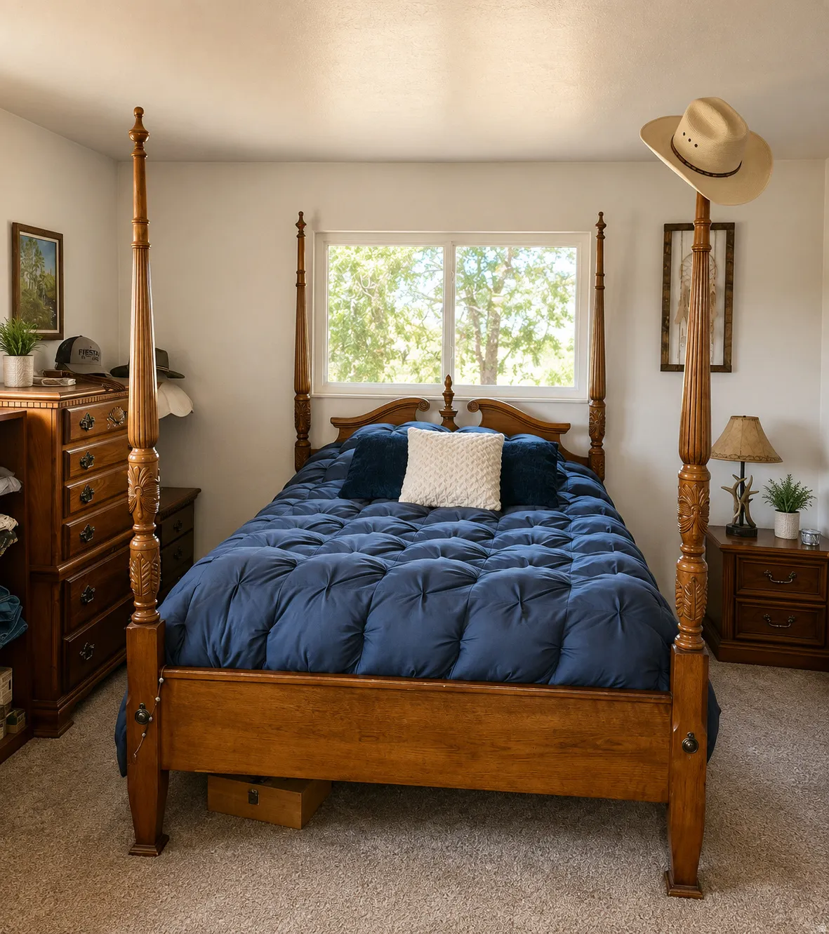 Wall-to-wall carpeting with a light neutral tone