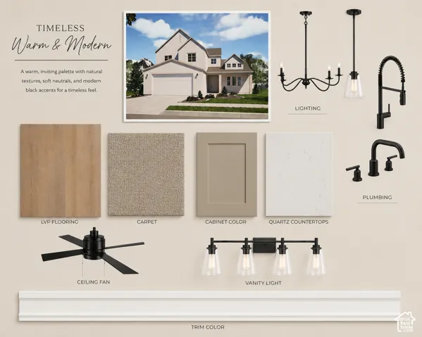 Design Board. Presenting material and fixture selections for the property