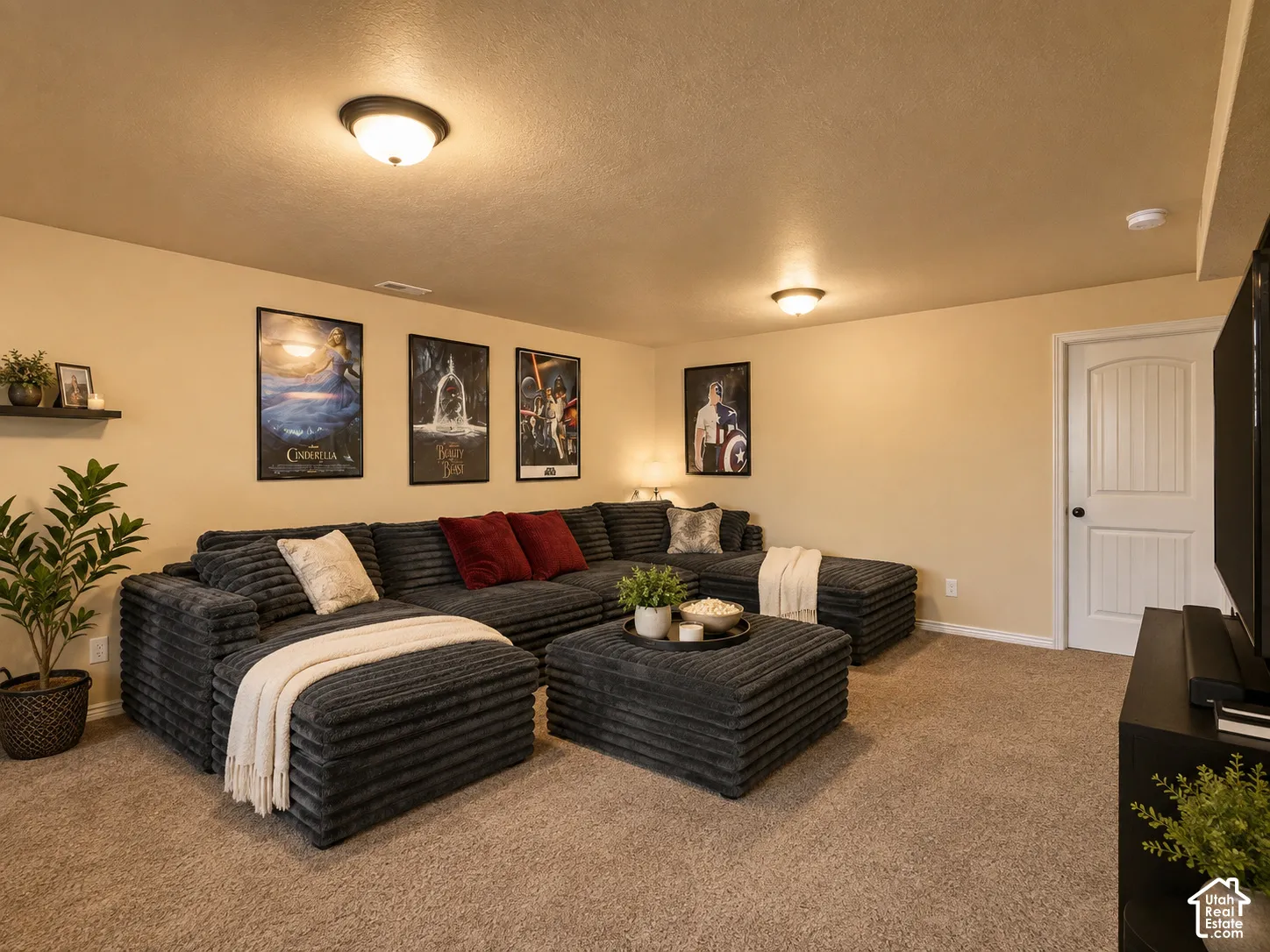 Wall-to-wall carpeting and neutral wall tones