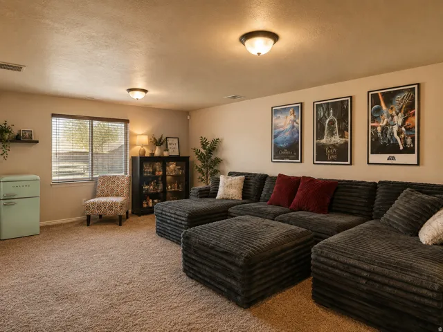 Wall-to-wall carpeting and neutral wall tones