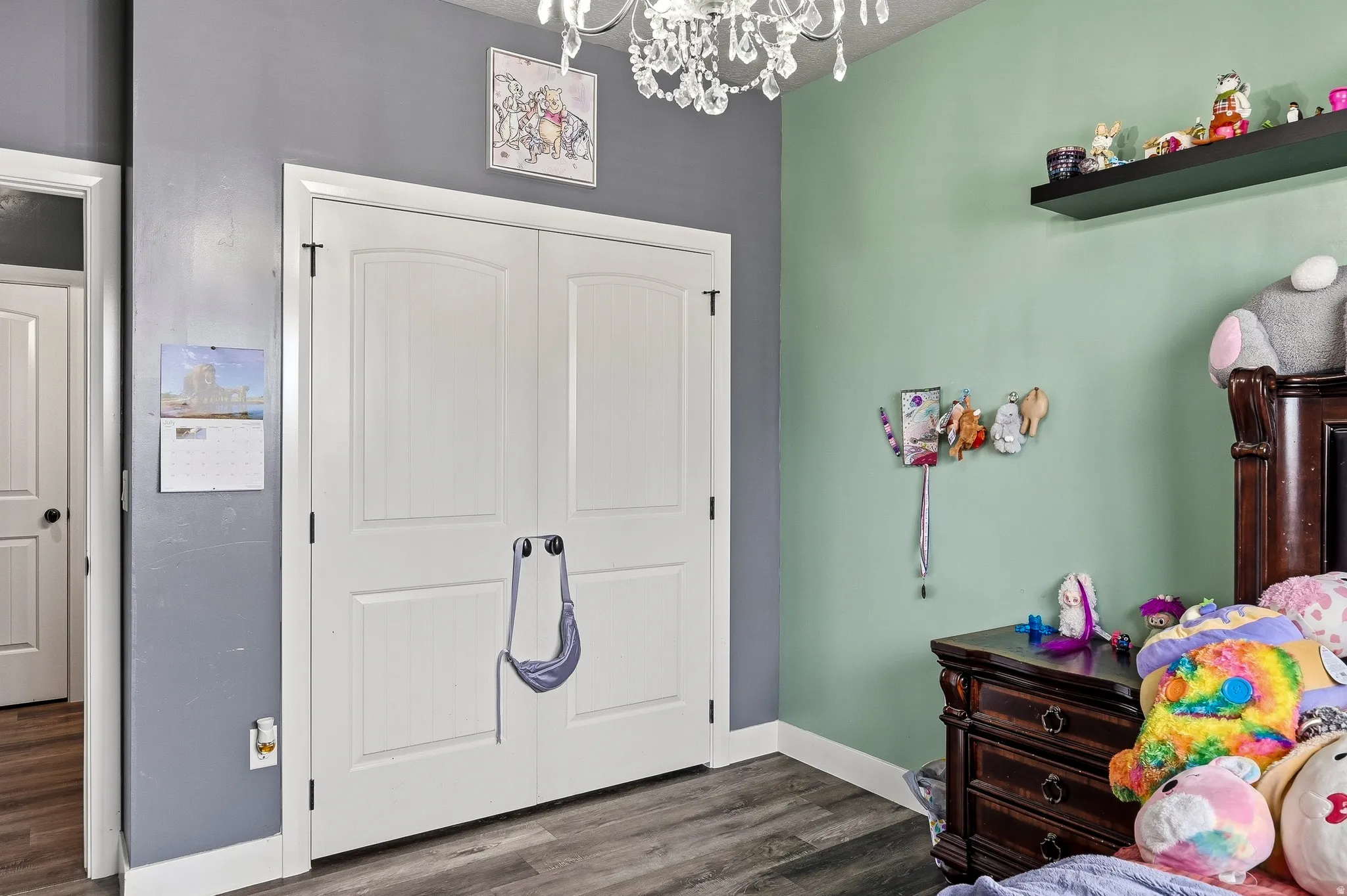 Double-door closet with arch-top panels and dark hardware