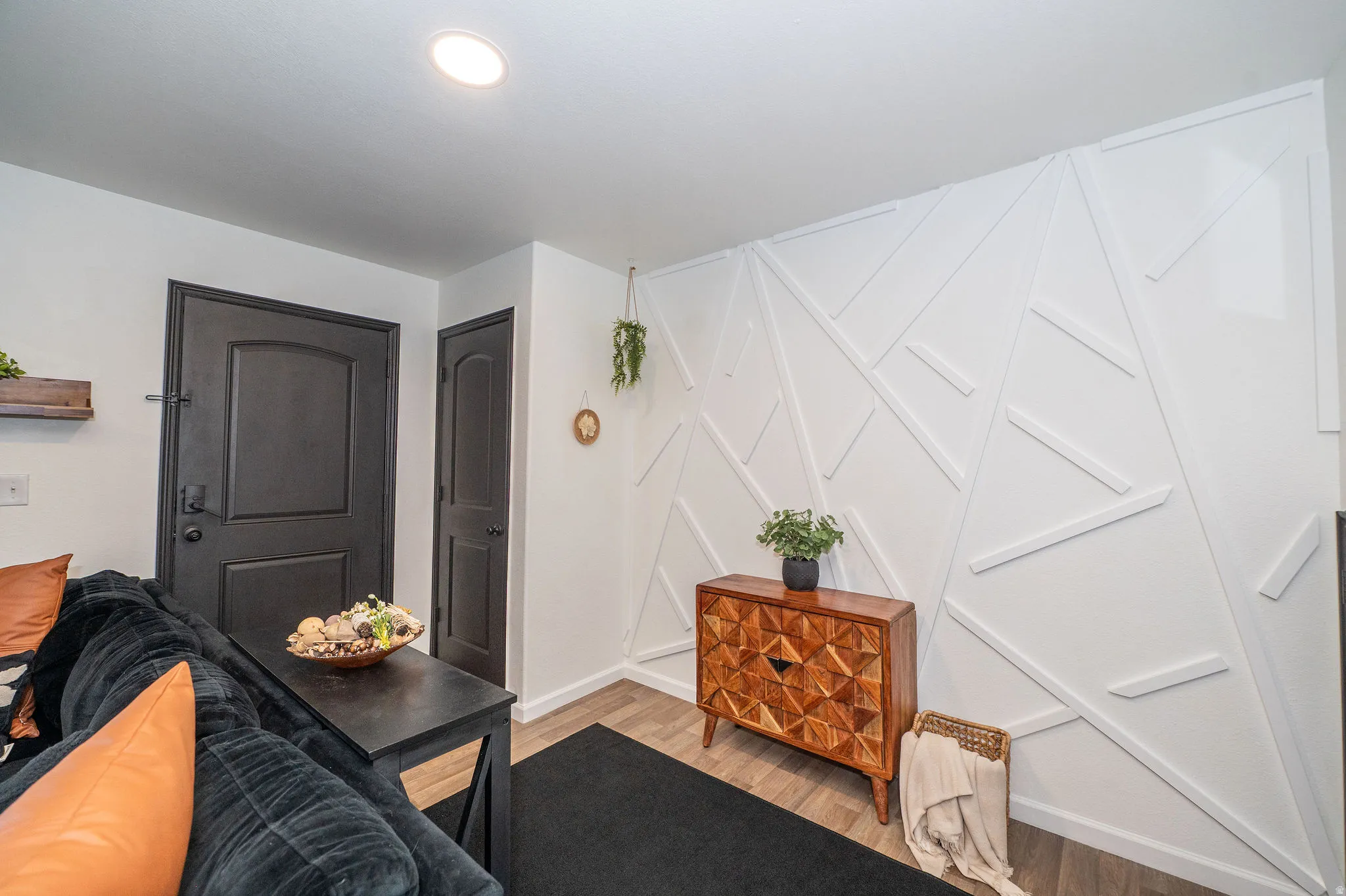 Decorative accent wall featuring geometric trim
