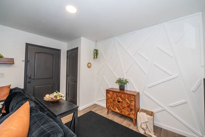 Decorative accent wall featuring geometric trim