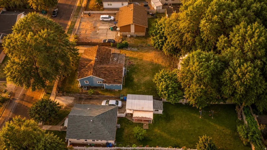 Aerial view of large lot