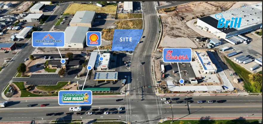 Aerial Site Plan. Illustrating the property's location and surrounding commercial establishments