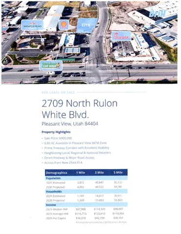 Real Estate Brochure. Presenting property details, highlights, and demographic information for the specified location