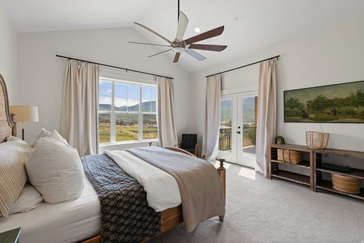 Vaulted ceiling with a contemporary ceiling fan
