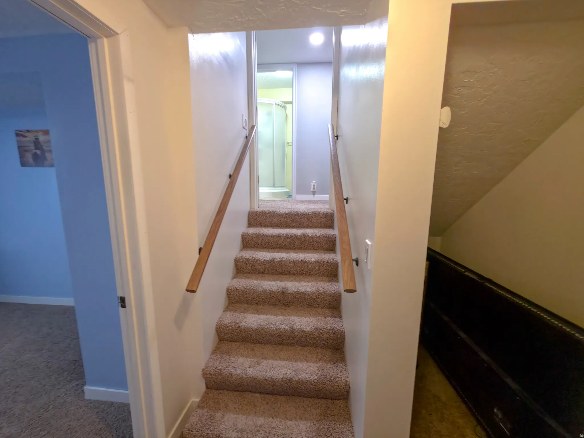 Basement 2 up to basement 1. Bathroom 2 center.