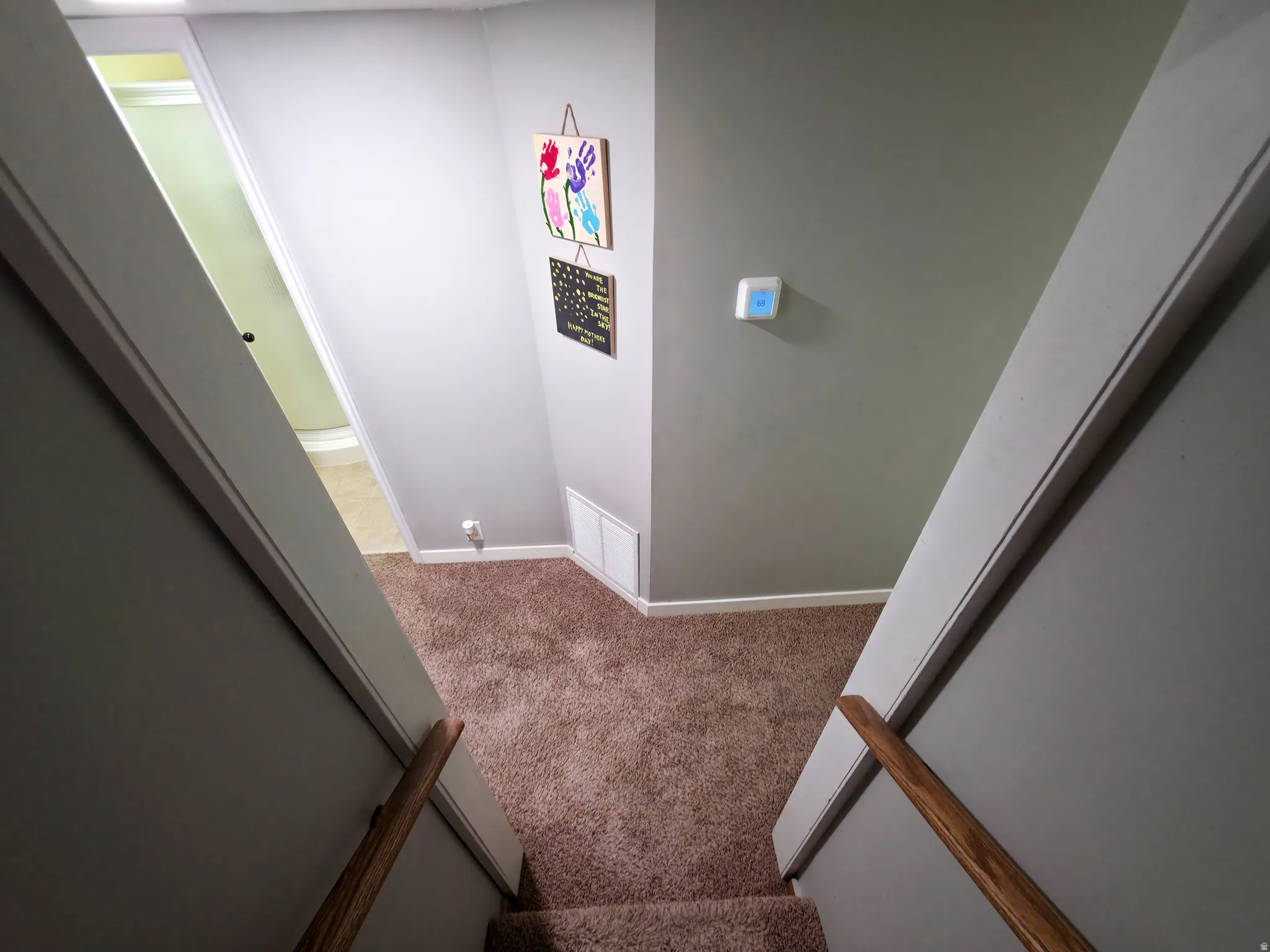 Bathroom 2 at left. Active thermostat.