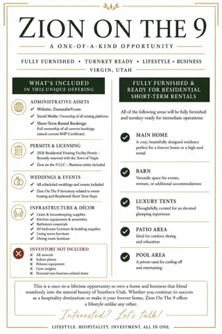 Marketing Flyer. Outlining included and excluded assets, permits, and property features for a specific offering