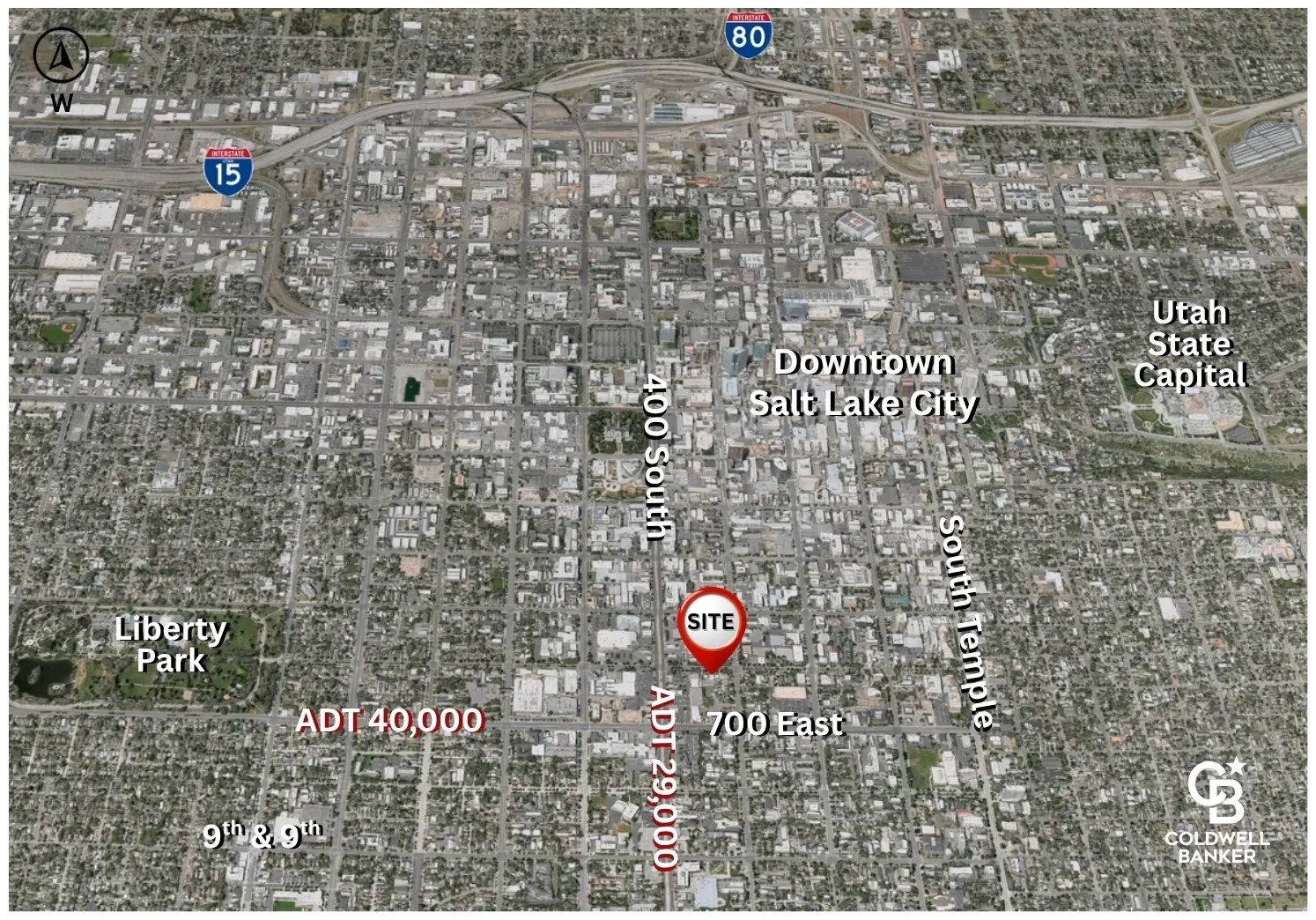 Location Map. Illustrating the geographic placement of the property within a city grid and indicating traffic volume data