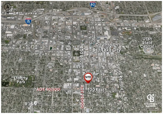 Location Map. Illustrating the geographic placement of the property within a city grid and indicating traffic volume data