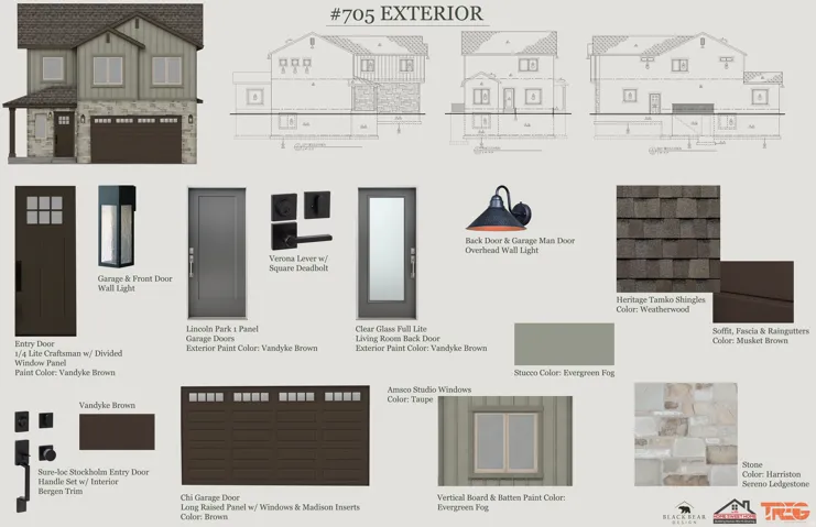 Exterior Design Specifications. Detailing material selections and architectural elements for the property's exterior