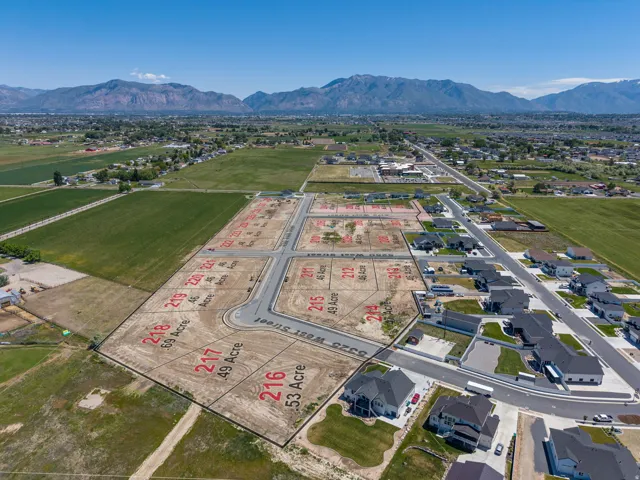 Aerial view of a developing residential area featuring multiple vacant lots