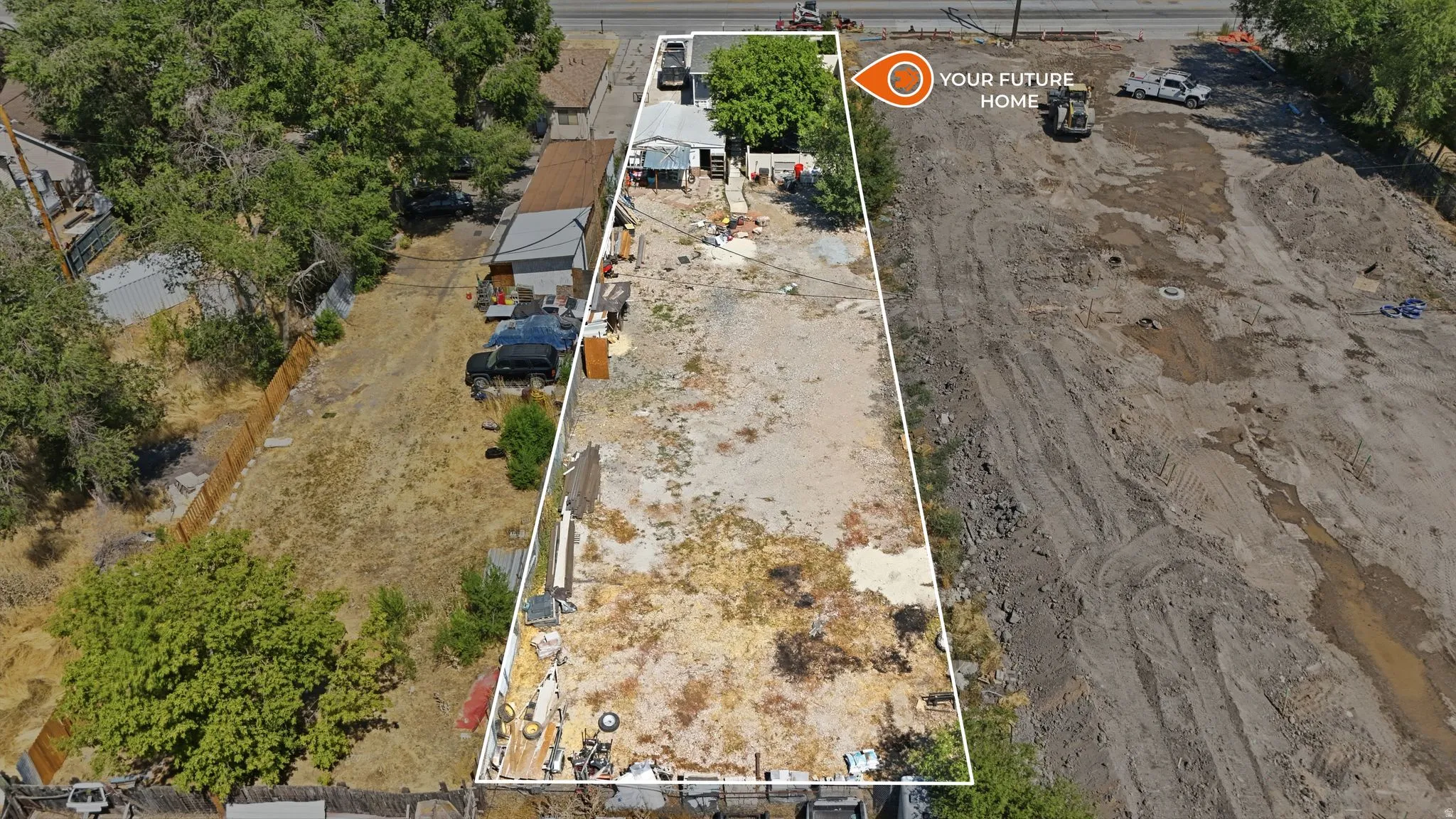 Expansive vacant lot featuring a cleared building envelope, surrounding mature trees, and street frontage ideal for to build future ADU