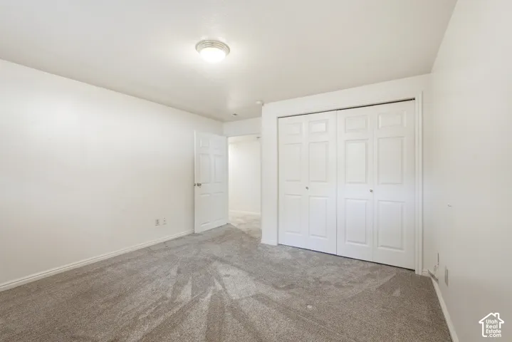 4th Bedroom in Basement/Room featuring neutral carpeting, white walls, flush-mount ceiling lighting, and double-door closet cabinetry
