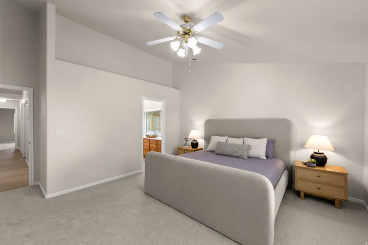 Vaulted ceiling with an attached ceiling fan