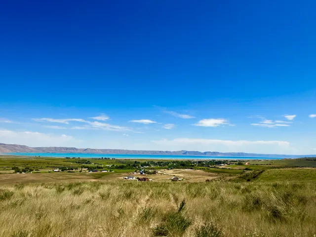 Expansive land featuring a grassy field with distant water