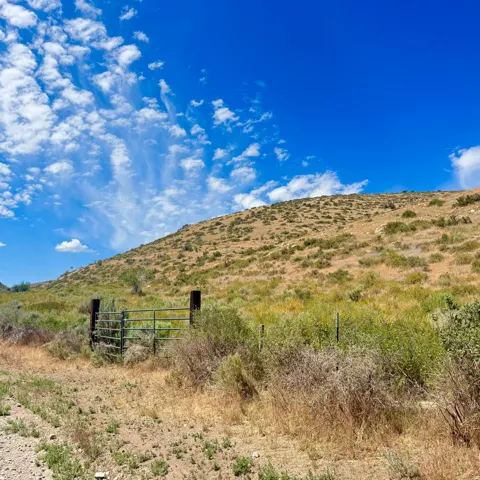 Expansive hillside property featuring a metal gate entrance and natural terrain