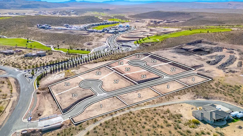 Aerial perspective of a developing residential area with marked land parcels