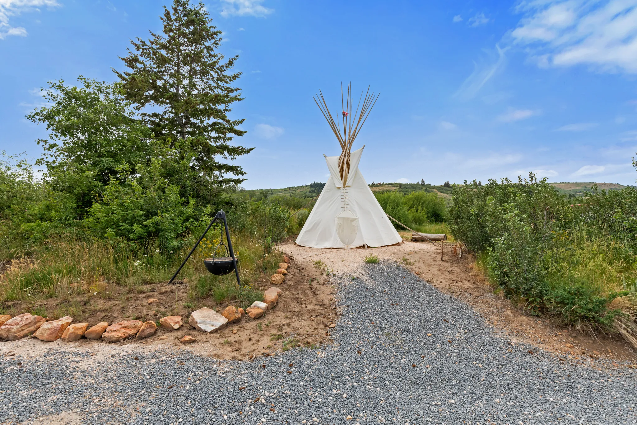 Outdoor amenity featuring a canvas teepee
