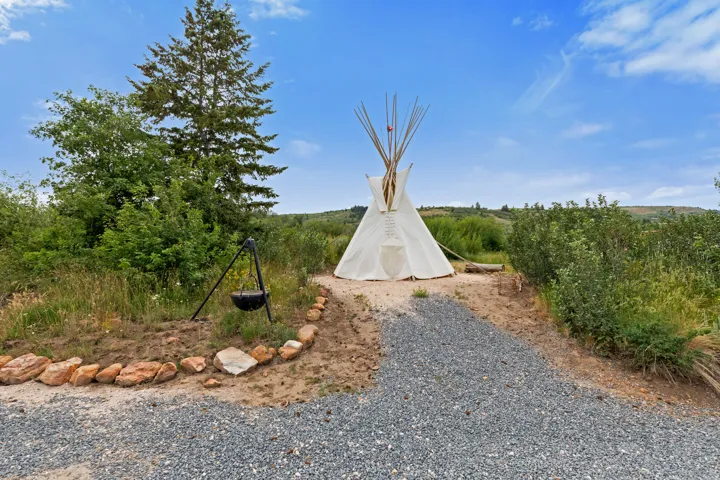 Outdoor amenity featuring a canvas teepee