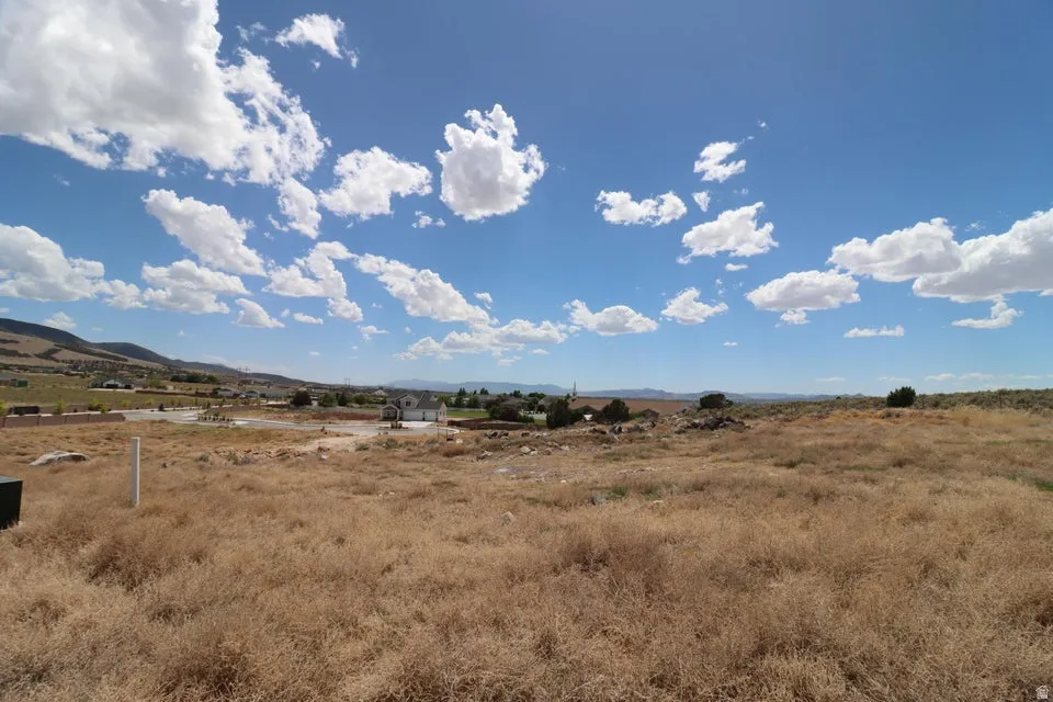 Expansive open land with a clear blue sky and scattered clouds