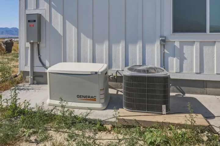 Generac whole-home generator and exterior AC unit on a concrete pad