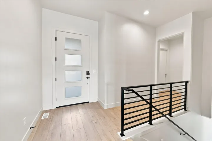 Modern entry door with frosted glass panels