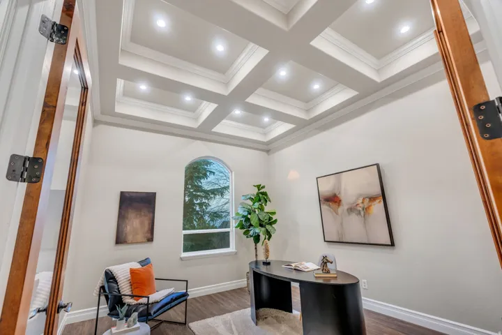 Coffered ceiling with recessed lighting