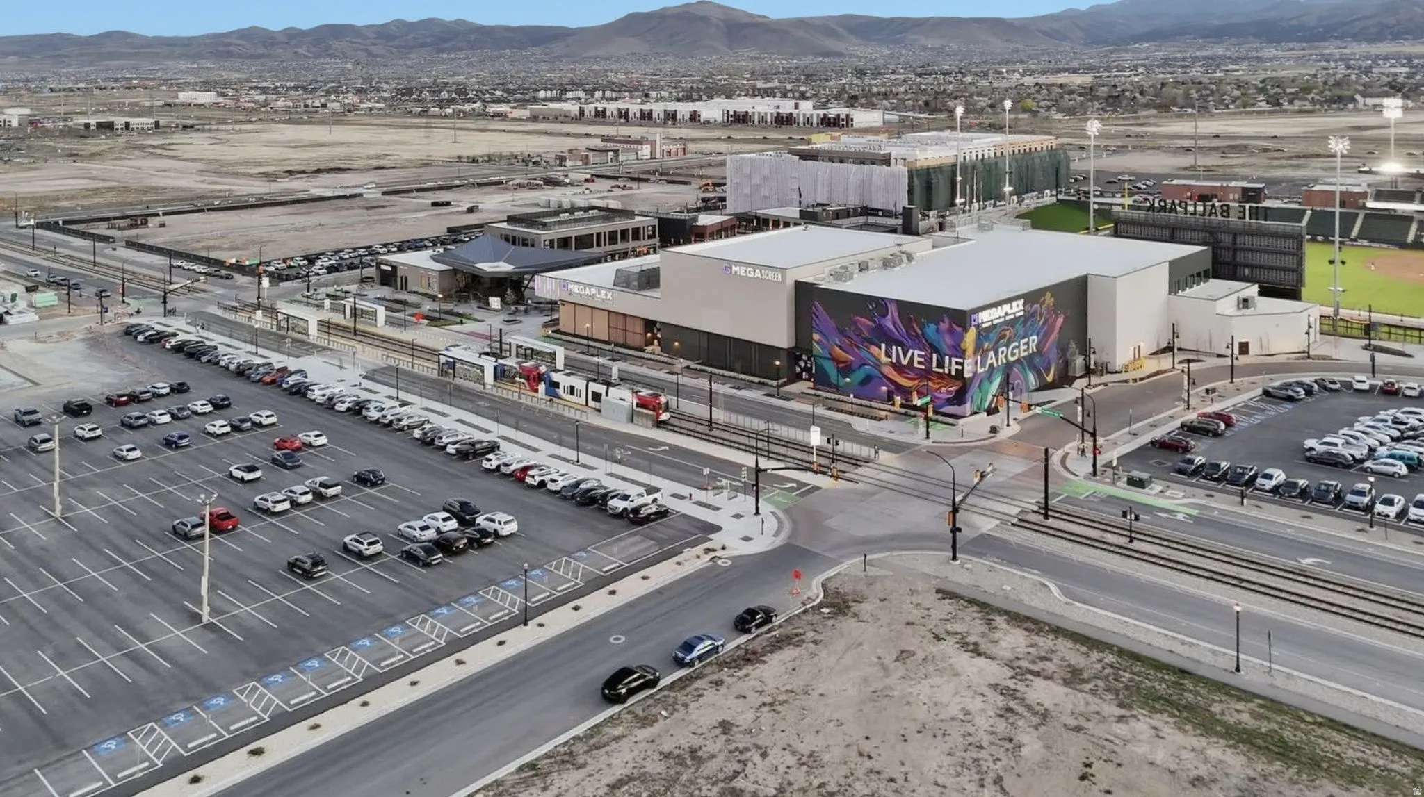 Expansive commercial development featuring multiple buildings with modern facades