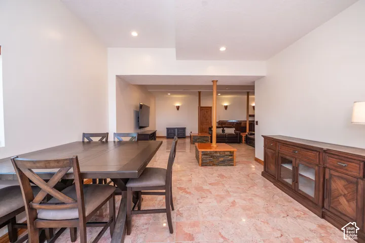 Spacious interior with marble tile flooring throughout
