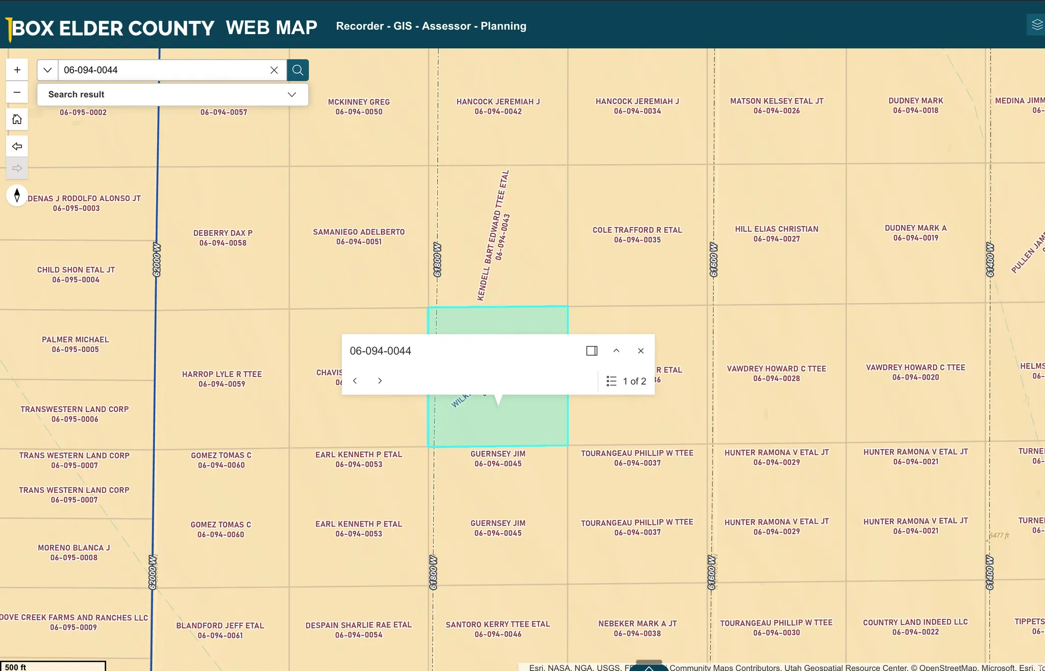 GIS Assessor Map. Displaying property parcels and owner details for the property