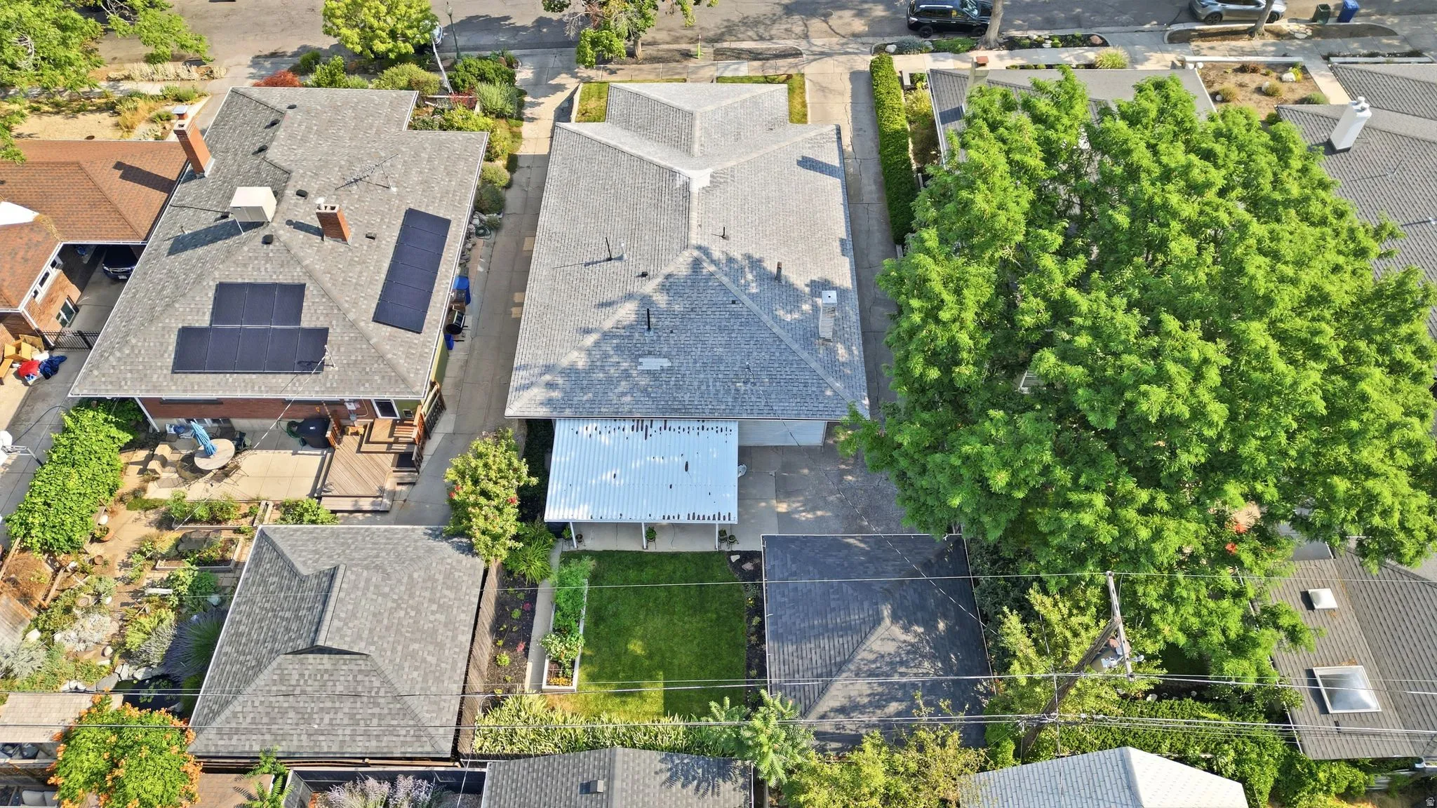 Aerial perspective of home and back yard.