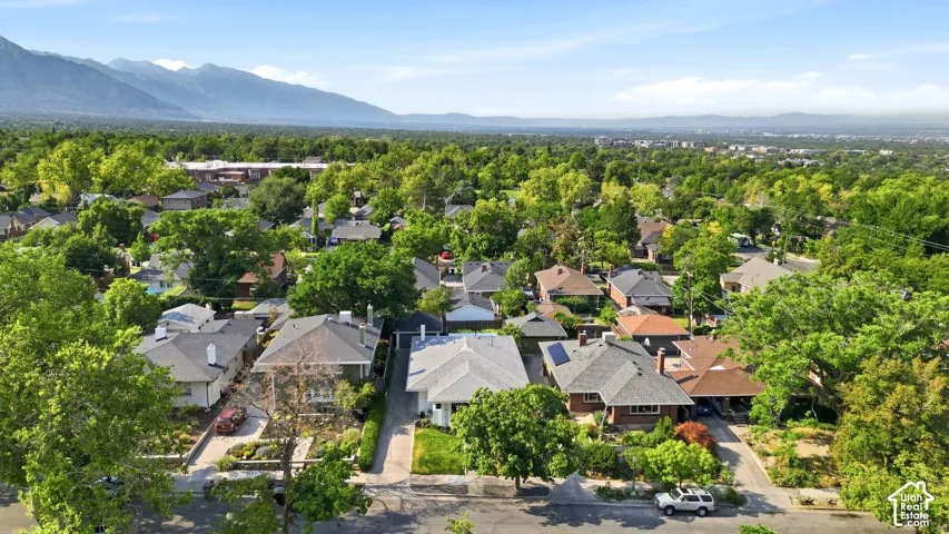 Expansive neighborhood setting featuring mature tree canopies and varied residential architecture