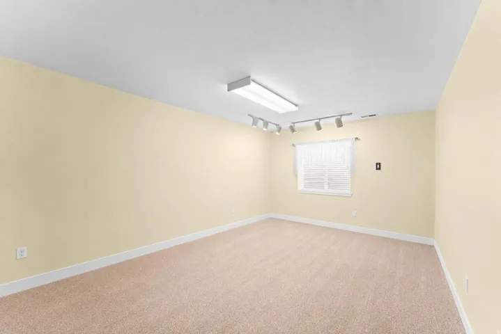Carpeted room with light-toned walls and white trim