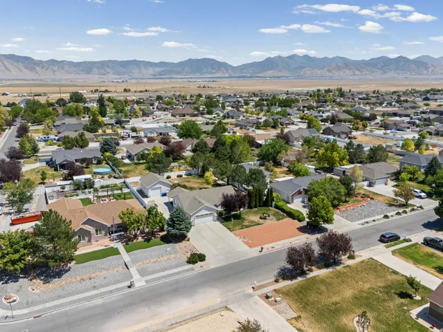 Expansive neighborhood featuring single-story residences, mature landscaping, and mountain backdrop