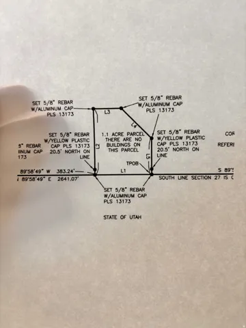 Survey Plat. Indicating parcel dimensions, acreage, and boundary markers for the property