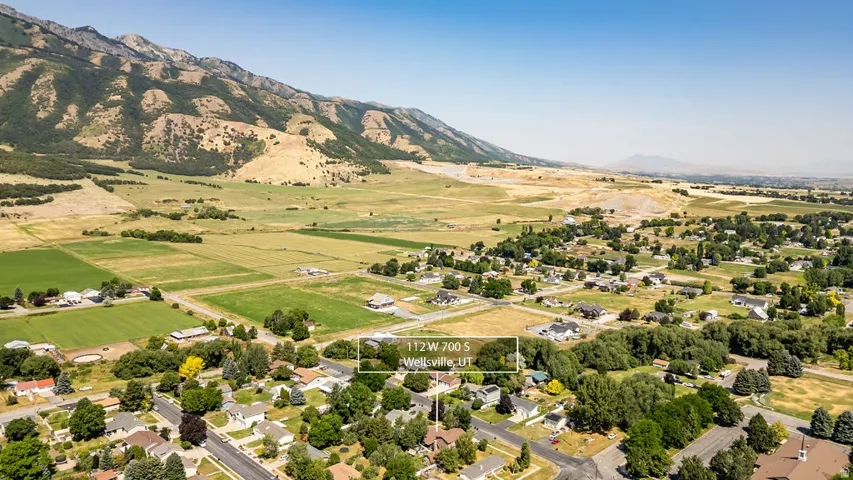 Aerial perspective featuring a residential area with varied housing styles